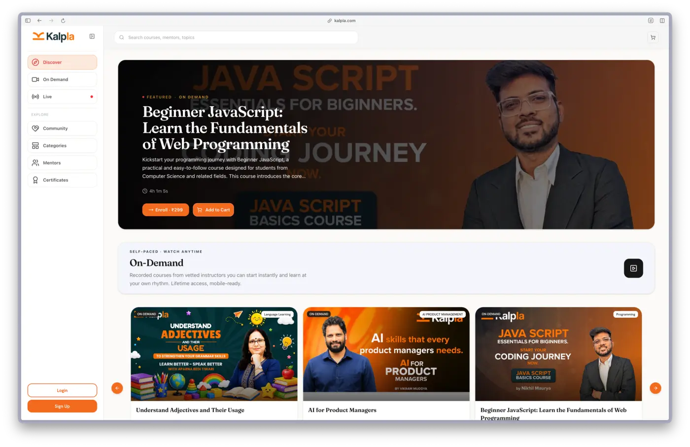 Kalpla Web interface 2